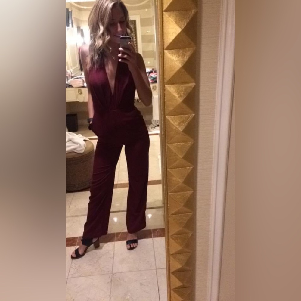 Open back burgundy jumpsuit